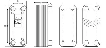 Nerezový deskový nerezí pájený výměník tepla LUNA LA14LN, rozměry